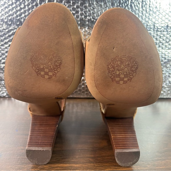 Vince Camuto Venica Bootie Size 10 Eu 40 Tan Buckled Leather 5 In Heel Open Toe - Picture 11 of 14